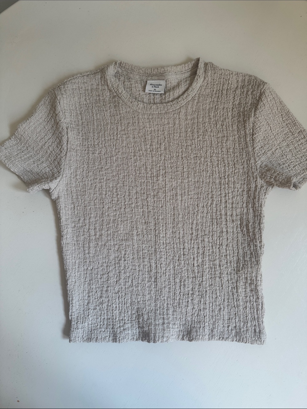 Abercrombie & Fitch Textured Short-Sleeve Crewneck in Light Taupe